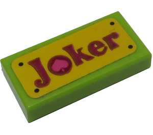 LEGO Lime Tile 1 x 2 with 'Joker' License Plate Sticker with Groove (3069)
