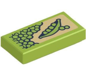 LEGO Lime Tile 1 x 2 with Peas Sticker with Groove (3069)