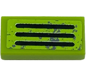 LEGO Lime Tile 1 x 2 with Three Worn Vent Stripes Sticker with Groove (3069)