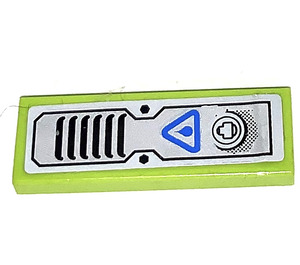 LEGO Lime Tile 1 x 3 with Blue Warning Triangle and Vent Sticker (63864)