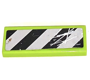 LEGO Lime Tile 1 x 3 with Danger Stripes and Scratches Right Sticker (63864)