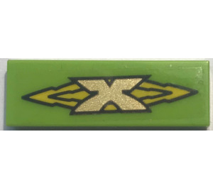 LEGO Lime Tile 1 x 3 with X Logo and Arrows Sticker (63864)
