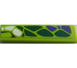 LEGO Lime Tile 1 x 4 with Dark Green, Dark Purple and White Scales Pattern Model Left Sticker (2431)