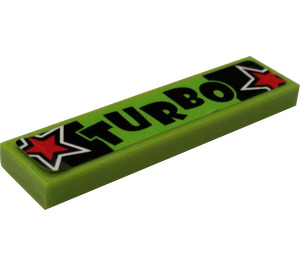 LEGO Lime Tile 1 x 4 with Turbo and Red Stars Spoiler Sticker (2431)