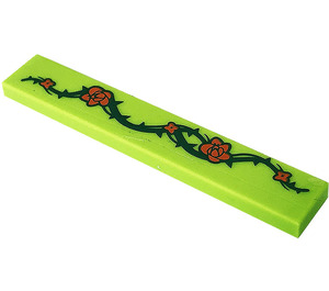LEGO Lime Tile 1 x 6 with Vines, Thorns, Roses Sticker (6636)