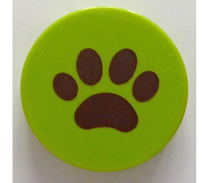LEGO Lime Tile 2 x 2 Round with Brown Paw with Bottom Stud Holder (14769 / 95294)