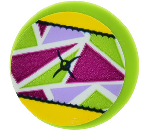 LEGO Lime Tile 2 x 2 Round with Cushion Button and Triangles Sticker with Bottom Stud Holder (14769)
