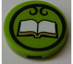 LEGO Lime Tile 2 x 2 Round with Opened Book Sticker with Bottom Stud Holder (14769)