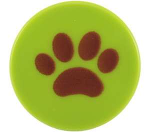 LEGO Lime Tile 2 x 2 Rund med Paw Print med "X" nederst (4150 / 95294)