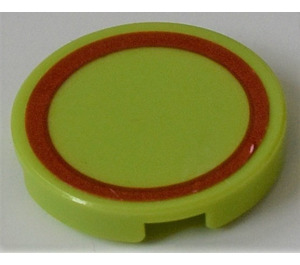 LEGO Lime Tile 2 x 2 Round with red circle Sticker with Bottom Stud Holder (14769)