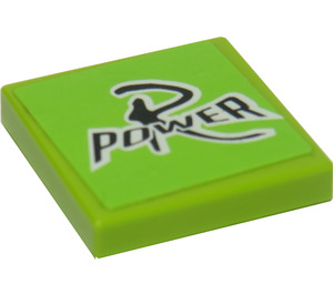 LEGO Limoen Tegel 2 x 2 met Zwart 'R POWER' Sticker met groef (3068)