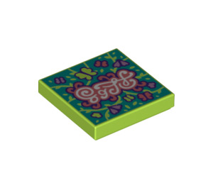 LEGO Lime Tile 2 x 2 with Butterflies Print with Groove (3068 / 75391)