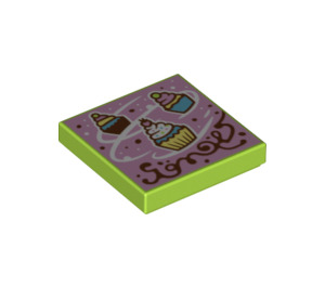 LEGO Lime Tile 2 x 2 with Cupcake Snow print with Groove (3068 / 75390)