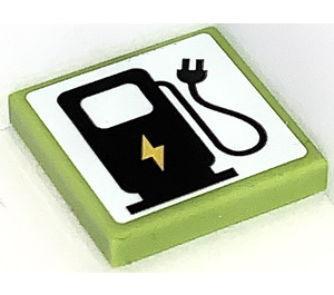 LEGO Lime Tile 2 x 2 with Electric vehicle charging Station sign Sticker with Groove (3068)