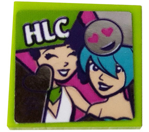 LEGO Lime Tile 2 x 2 with HLC Magazine Sticker with Groove (3068)