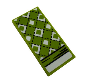 LEGO Chaux Tuile 2 x 4 avec Blanket avec Noir Stitching, blanc et Lime Diamonds Autocollant (87079)