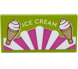 LEGO Lime Tile 2 x 4 with 'ICE CREAM' and Two Ice-Cream Cones Sticker (87079)