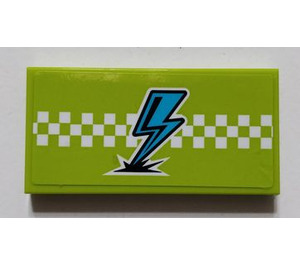LEGO Lime Tile 2 x 4 with Lightning and White Checkered Stripe Sticker (87079)