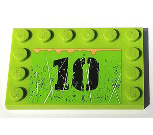 LEGO Lime Tile 4 x 6 with Studs on 3 Edges with '10', Rust and Scratches Sticker (6180)