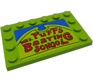 LEGO Limoen Tegel 4 x 6 met Studs Aan 3 Edges met "Mrs Puf's Boating School" Sticker (6180)