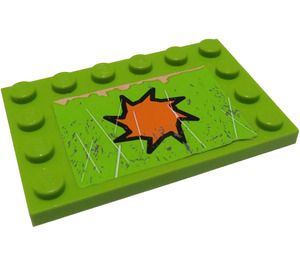 LEGO Chaux Tuile 4 x 6 avec Goujons sur 3 Edges avec Orange Star, Rust et Scratches Autocollant (6180)