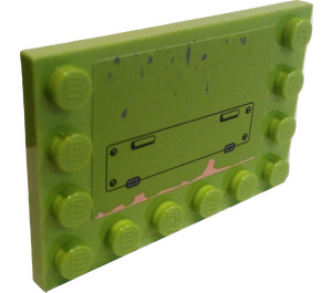LEGO Lime Tile 4 x 6 with Studs on 3 Edges with Rusty Hatch and Wear Sticker (6180)