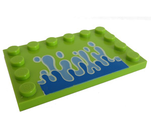 LEGO Lime Tile 4 x 6 med Knotter på 3 Edges med Water Splash (6180 / 89557)