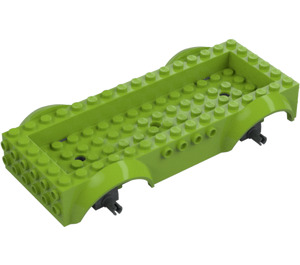 LEGO Lime Vehicle Base 8 x 16 x 2.5 with Dark Stone Gray Wheel Holders with 3 Holes (18937)