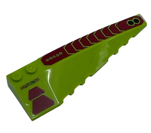 LEGO Lime Wedge 10 x 3 x 1 Double Rounded Right with Dark Red Trapezoids, Black Hexagonals and Alien Characters Sticker (50956)