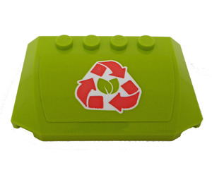 LEGO Lime Wedge 4 x 6 Curved with Coral Recycling Logo with Two Leaves Sticker (52031)