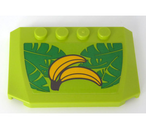 LEGO Lime Wedge 4 x 6 Curved with Two Bananas and Green Leaves Sticker (52031)