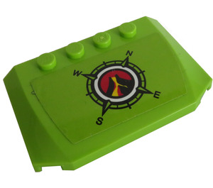 LEGO Lime Wedge 4 x 6 Curved with Volcano Explorers Logo Compass Pattern Sticker (52031)