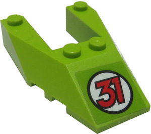 LEGO Limette Keil 6 x 4 Ausschnitt mit Rot Number '31' Aufkleber mit Noppenkerben (6153)