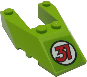 LEGO Limette Keil 6 x 4 Ausgeschnitten mit rot Number '31' Aufkleber mit Bolzenkerben (6153)