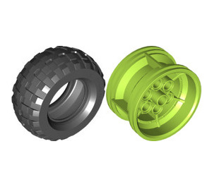 LEGO Lime Wheel 43.2mm D. x 26mm Technic Racing Small with 6 Pinholes with Tire Balloon - Wide Ø 81.6 x 38