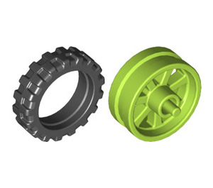 LEGO Lime Wheel Rim Ø14.6 x 6 with Spokes and Stub Axles with Tire Ø 20.9 X 5.8  Offset Tread