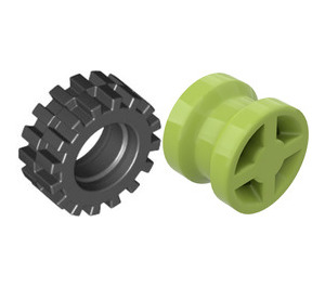 LEGO Lime Wheel Rim Ø8 x 6.4 without Side Notch with Small Tire with Offset Tread (without Band Around Center of Tread)