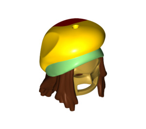 LEGO Long Hair with Dreadlocks with Gold Batman Cowl with Yellow Hat (36620)