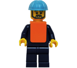 LEGO Maersk Train Worker with Safety Vest Minifigure Head with Gray Beard