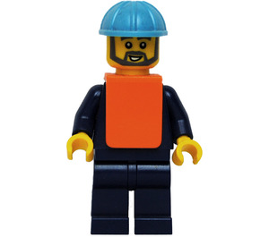 LEGO Maersk Treno Worker con Giubotto di salvataggio Minifigure Testa con barba grigia