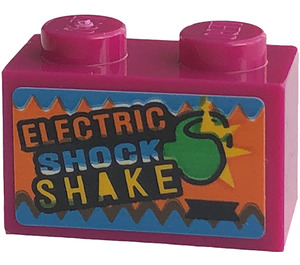 LEGO Magenta Brick 1 x 2 with Hand, 'ELECTRIC', 'SHOCK', 'SHAKE' Sticker with Bottom Tube (3004)