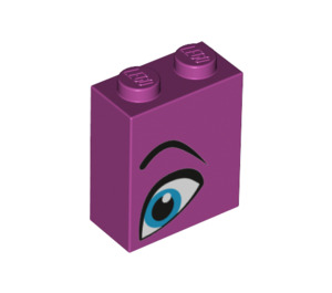 LEGO Magenta Stein 1 x 2 x 2 mit Blau Auge Links mit Noppenhalter innen (3245 / 52086)