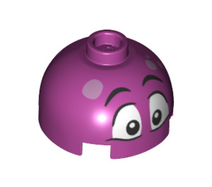 LEGO Magenta Brick 2 x 2 Round with Dome Top with Face with Raised Eyebrows (with Axle Holder) (18841 / 92144)