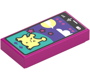 LEGO Magenta Fliese 1 x 2 mit Smartphone mit Alien Game mit Nut (3069 / 101199)