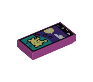 LEGO Magenta Tile 1 x 2 with Smartphone with Alien Game with Groove (3069 / 101199)