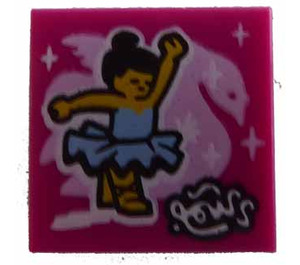 LEGO Magenta Tile 2 x 2 with Ballerina with Groove (3068)