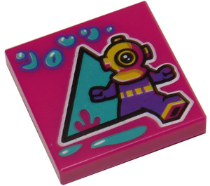 LEGO Magenta Tile 2 x 2 with Diver Suit print with Groove (3068)