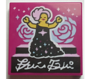 LEGO Magenta Tile 2 x 2 with Glam Dress print with Groove (3068)