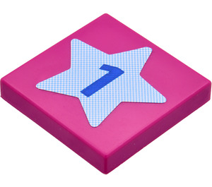 LEGO Magenta Tile 2 x 2 with Star Sticker with Groove (3068)