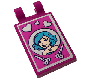 LEGO Magenta Tile 2 x 3 with Horizontal Clips with Coiffeur Hair Stylist Shop Sign Sticker (Thick Open 'O' Clips) (30350)